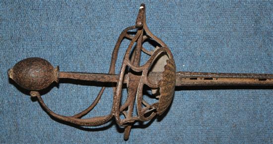 An English 17th century basket hilt rapier, overall 47in.